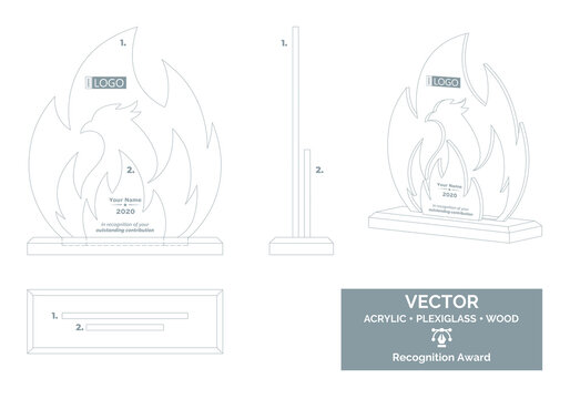 Abstract Phoenix Bird Trophy Vector Template, Business Trophy Distinction Award, Employee Recognition Trophy Award