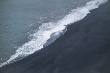 Aerial view of The Endless Black Beach, Iceland,