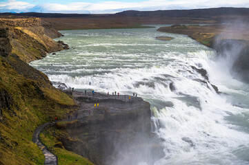 ICELAND - MAY 25 2017: Gullfoss waterfall viewed from above.