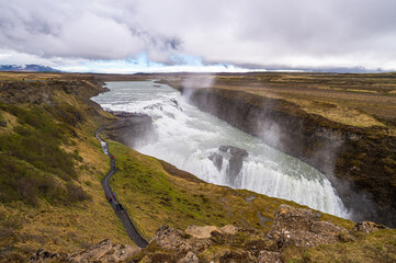 Gullfoss waterfall viewed from above.
