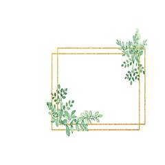 Watercolor Leaf. Watercolor clip art. Watercolor Leaves. Gold Frames. Wedding invite card. DIY  Digital.Wedding Greenery.Watercolor set. Eucalyptus Leaf watercolor.