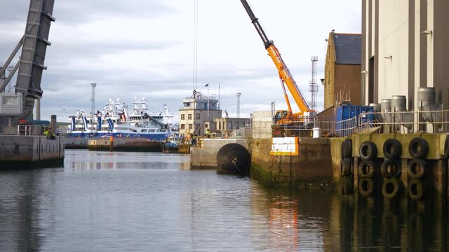 Travelling Shot of a Scottish fishing harbour
