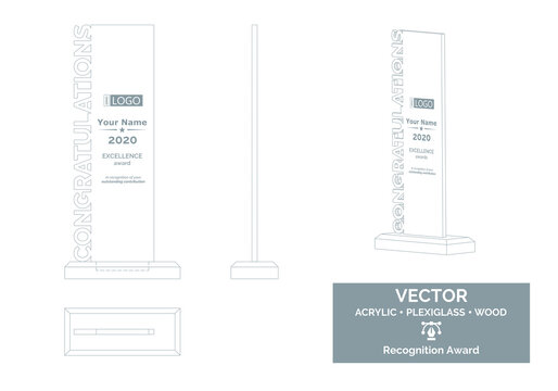 Congratulation Trophy Vector Template, Business Distinction Award, Employee Recognition Award