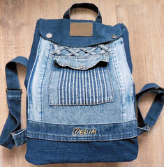 Camera rucksack home made of old jeans