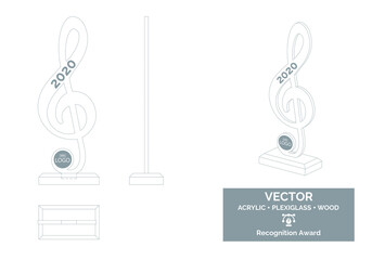 Music clef Trophy Vector Template, Musician trophy Distinction Award, Singer Recognition trophy Award