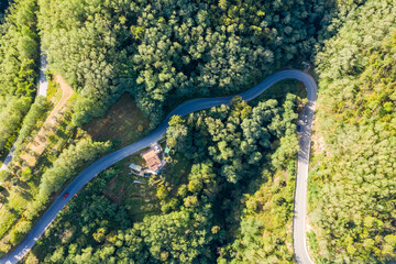 Aerial view of a road near Lamporecchio, Pistoia, Italy.