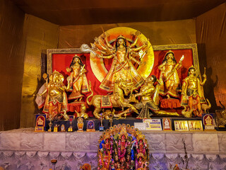 October 2018,Kolkata,West Bengal, India.Godess Durga idol in a Pandal.Durga Puja is the most important worldwide hindu festival for Bengali community