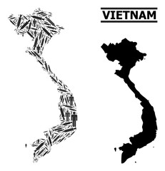 Covid-2019 Treatment mosaic and solid map of Vietnam. Vector map of Vietnam is made with syringes and men figures. Template for medical purposes. Final solution over Covid-2019.