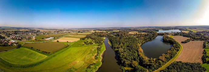 meandry rzeki Odry w okolicach Chałupek, granica Polsko-Czeska z lotu ptaka