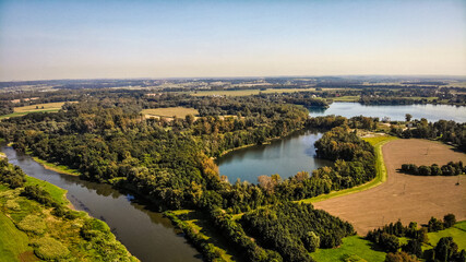 Fototapeta meandry rzeki Odry w okolicach Chałupek, granica Polsko-Czeska z lotu ptaka obraz