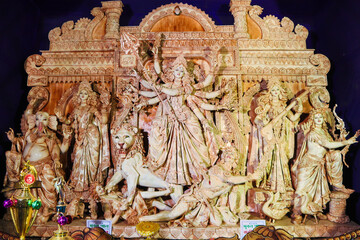 October 2018,Kolkata,West Bengal, India.Godess Durga idol in a Pandal.Durga Puja is the most...