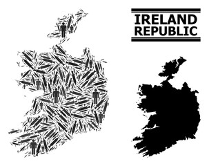 Covid-2019 Treatment mosaic and solid map of Ireland Republic. Vector map of Ireland Republic is formed with vaccine doses and people figures. Abstraction for pandemic alerts.