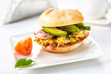 sandwich with bacon, egg and avocado