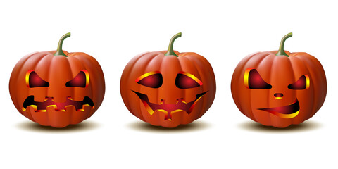 set of Halloween pumpkins in vector with different faces