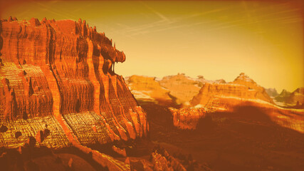 mountainous terrain, red hills against the pink sky, 3D rendering, computer graphics, alien, unreal