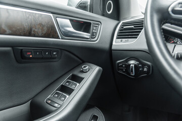 A car interior  from driver perspective.