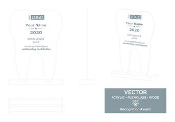Tooth Trophy Vector Template, Dentist trophy Distinction Award, Recognition trophy Award