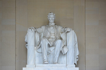 President Abraham Lincoln Statue in Lincoln Memorial at the western end of the National Mall in Washington, District of Columbia DC, USA.