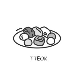 Tteok line icon. Korean rice cakes with steamed flour made of various grains. Korean dessert.Traditional South Korea meals concept. Asian food. Editable stroke.Isolated vector illustration 