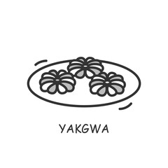 Obraz premium Yakgwa line icon.Korean floral-formed deep-fried cookies with wheat flour and sesame oil.Korean dessert.Traditional South Korea sweets concept. Asian food.Editable stroke.Isolated vector illustration 