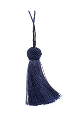 Blue silk tassel isolated on white background for creating graphic concepts
