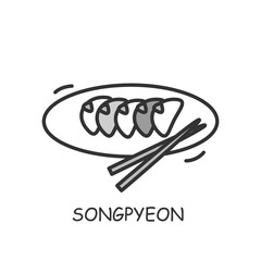 Songpyeon line icon. Rice cakes. Korean dessert. Traditional South Korea dishes concept. Asian food. Editable stroke.Isolated vector illustration 