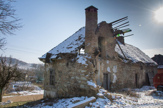 Old ruined abandoned house , Bistrita,Slatinita,Romania,