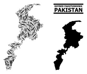 Syringe mosaic and solid map of Khyber Pakhtunkhwa Province. Vector map of Khyber Pakhtunkhwa Province is designed from injection needles and people figures.