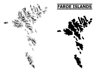 Vaccination mosaic and solid map of Faroe Islands. Vector map of Faroe Islands is designed of injection needles and men figures. Collage is useful for outbreak purposes. Final win over virus outbreak.