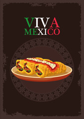viva mexico lettering and mexican food poster with burritos