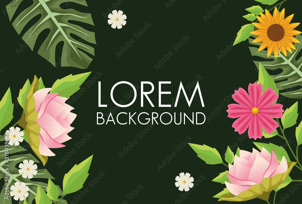 Sticker floral background with decorative flowers in green background