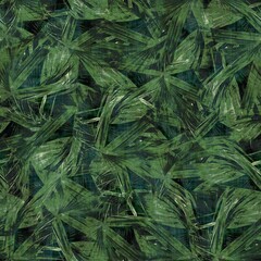Fototapeta premium Green tropical palm tree leaves seamless pattern. High quality illustration. Vivid, detailed, and highly textured graphic design. Trendy jungle foliage for fabric or repeat surface design.
