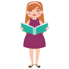 Isolated cute girl reading a book - Vector