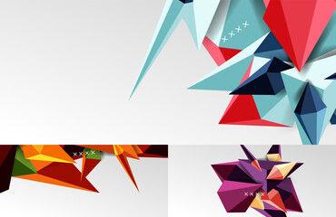Set of 3d low poly geometric shapes abstract backgrounds