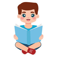 Isolated boy reading a book - Vector illustration