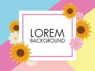 floral background with square frame and colors flowers