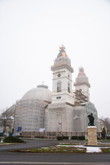Romania, January, 2020, the Roman Catholic Cathedral in Satu Mare under renovation
