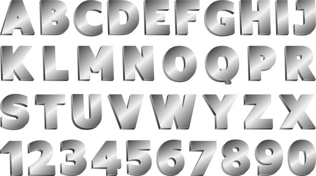 Metal Steel Blocky Square Font 12 Tall Letters and Numbers A through Z and  0 through 9