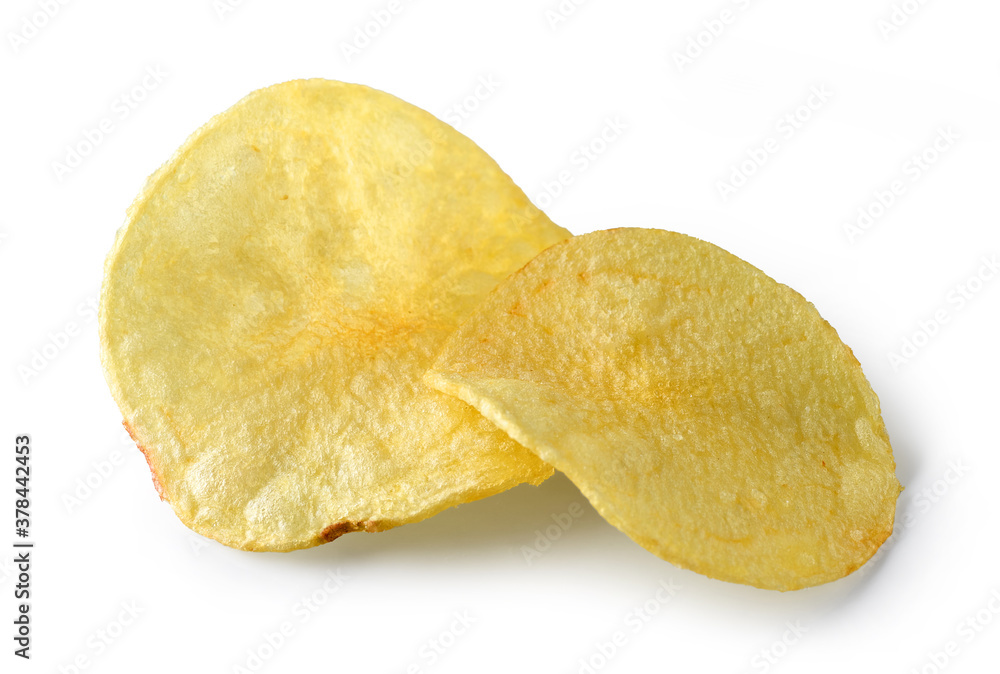 Sticker potato chips on white background