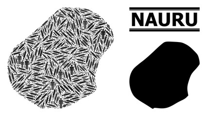 Virus therapy mosaic and solid map of Nauru. Vector map of Nauru is shaped of vaccine doses and people figures. Abstraction is useful for medicine templates. Final solution over virus outbreak.