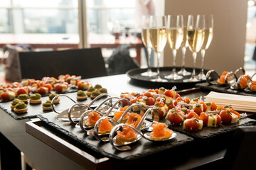 Wedding reception drinks sand canapes