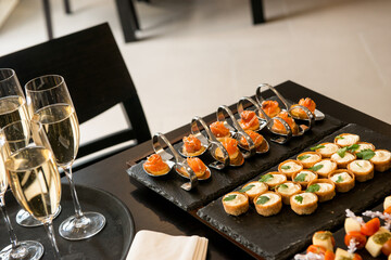 Wedding reception drinks sand canapes