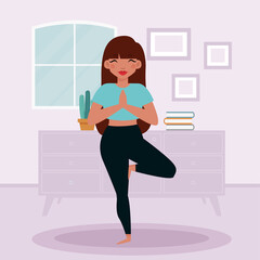 Woman exercising at home. Healthy lifestyle - Vector