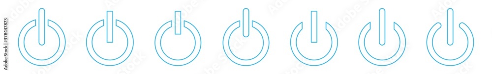 Poster power button icon blue line | on off buttons illustration | start symbol | shutdown logo | logout si