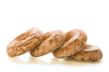 Gingerbread cookies in sugar glaze on white isolated background