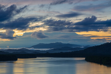 Amazing Beautiful sunrise landscape view with Mount Kinabalui view from Gayang, Tuaran, Sabah, Borneo