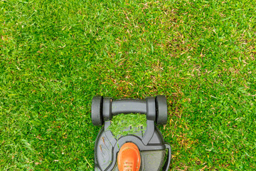 Electric Lawn Mower Grass Cutting on home garden