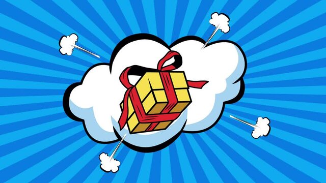 giftbox present in cloud expression pop art style