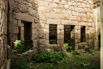 Detail of Slains Castle in Cruden Bay, Aberdeenshire, Scotland, UK