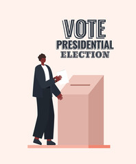 man and voting box with vote presidential election text vector design